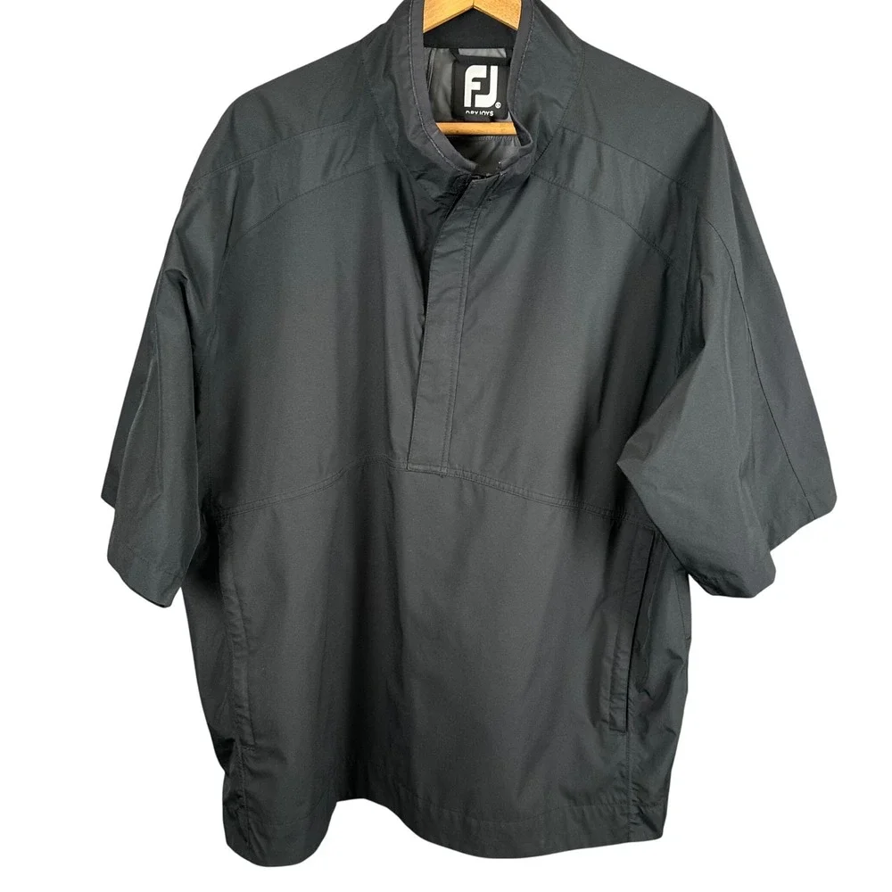 FootJoy DryJoys Mens XL Black Short Sleeve Quarter Zip Golf Windbreaker Pullover